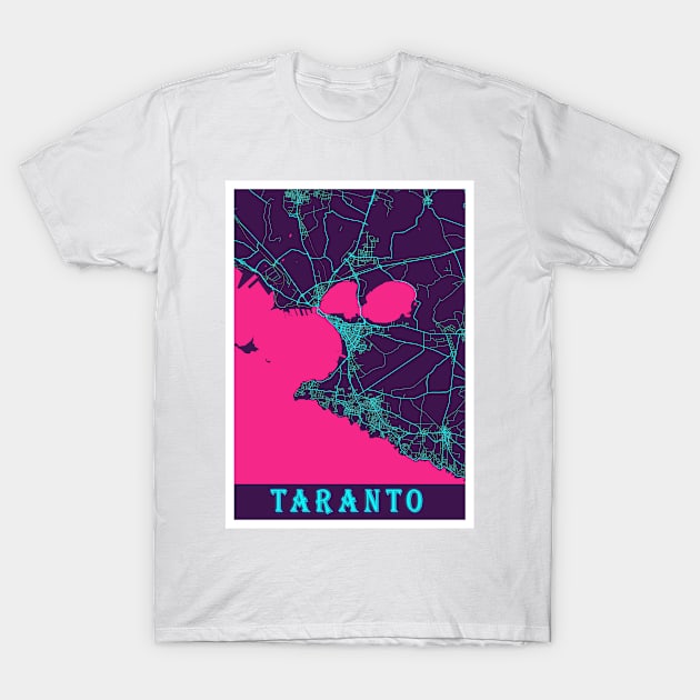 Taranto Neon City Map T-Shirt by tienstencil